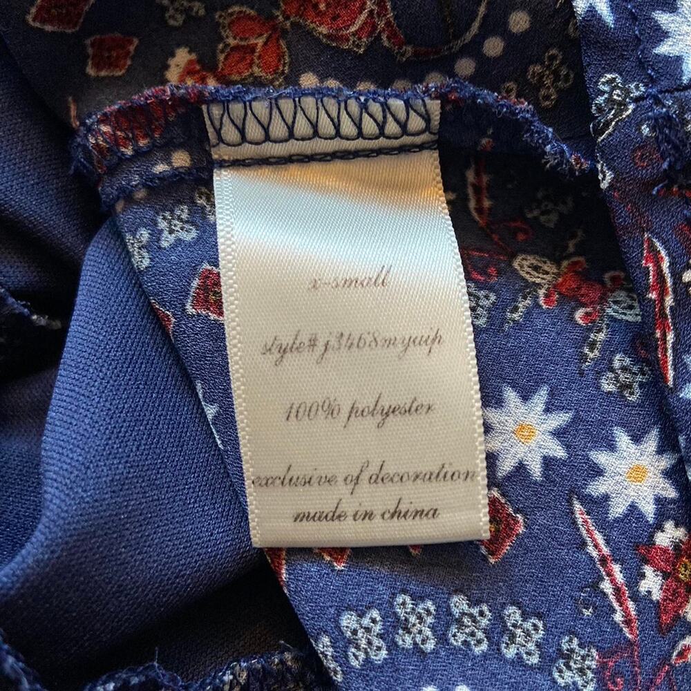 ALYA Navy Blue Floral Layered V-Neck Top w/Tassels sz X-Small - Picture 8 of 8